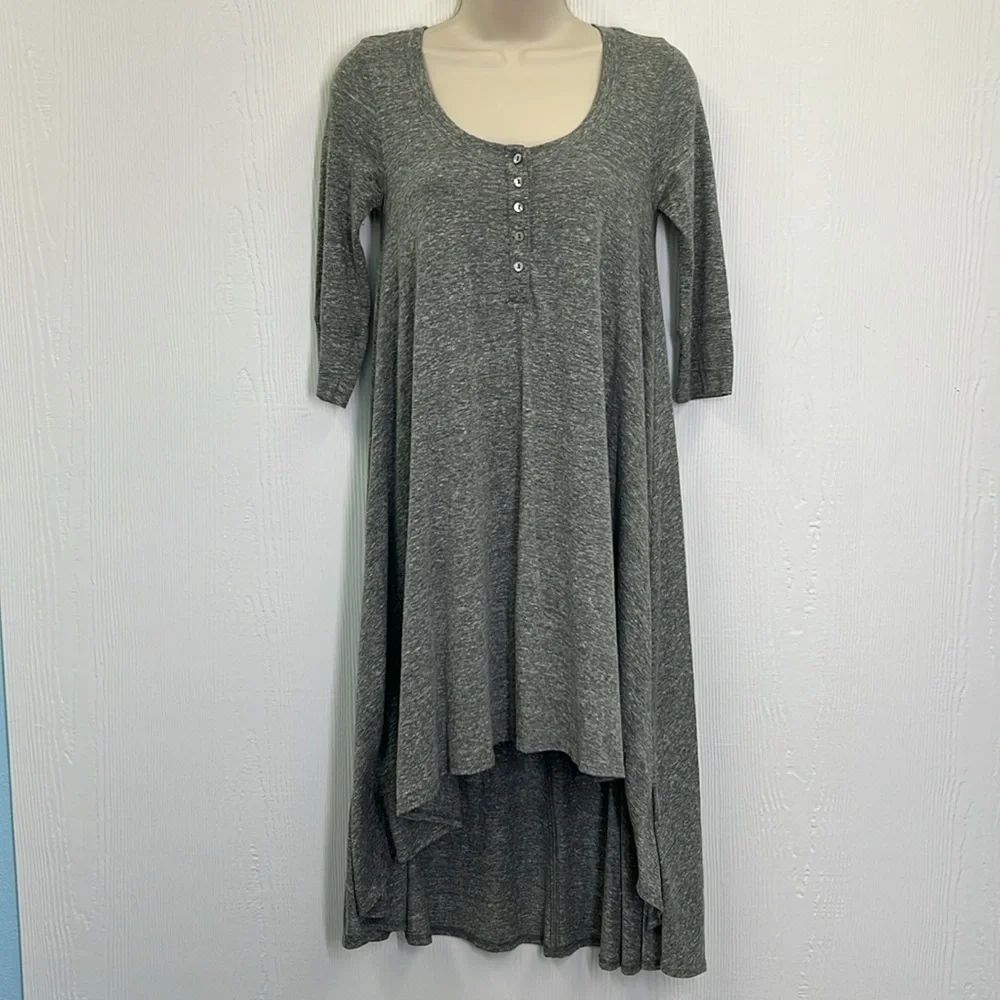 Free People - Beach Drippy Jersey High Low Henley T Shirt Heather Gray Dress XS
